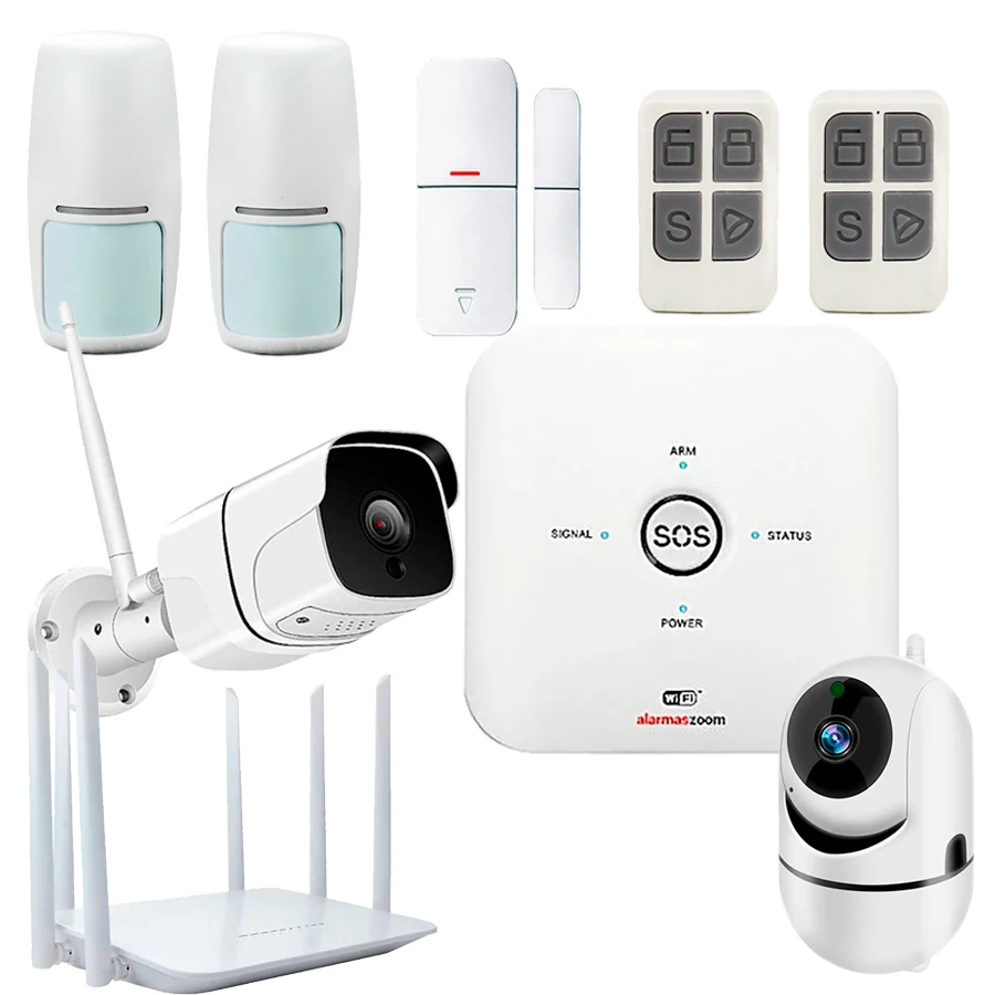 Alarma sin cuotas router 4G SIM camaras exterior interior AZ038