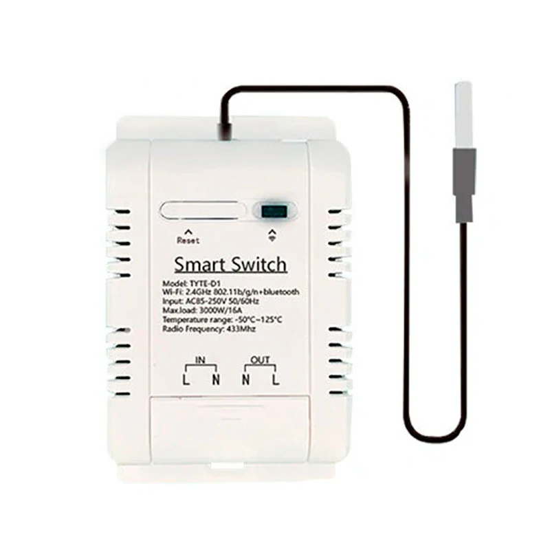 Interruptor WiFi Tuya Smart 16A 3000W control consumo sensor temperatura
