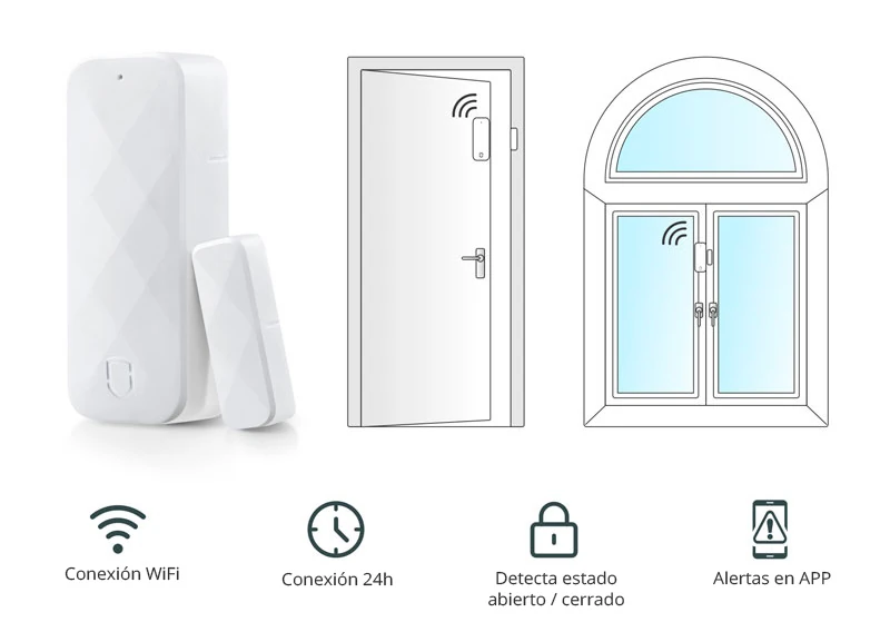  Sensor de ventana de puerta WiFi: sensor de contacto  inteligente con alertas de aplicación, detector de apertura de puerta  compatible con Alexa Google Assistant, sensor detector de entrada para  seguridad del