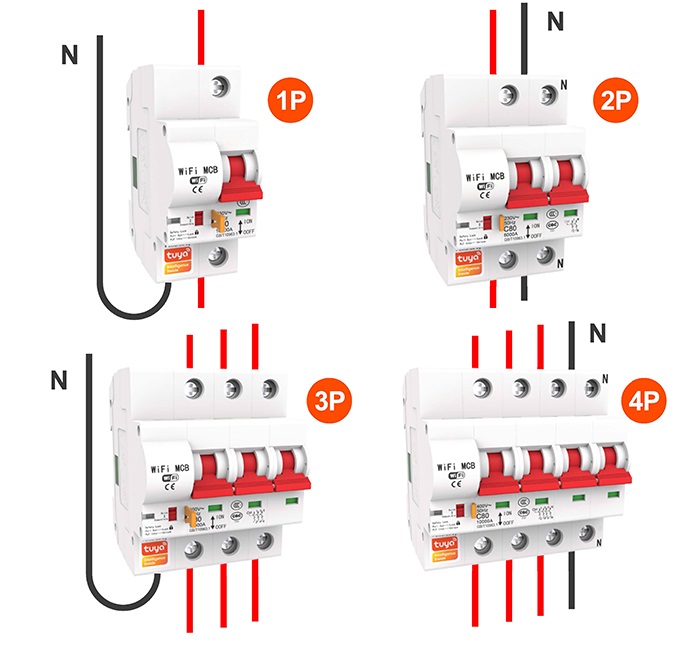 Diferencial interruptor WiFi Tuya Smart MCB Cierre circuito 4 lineas