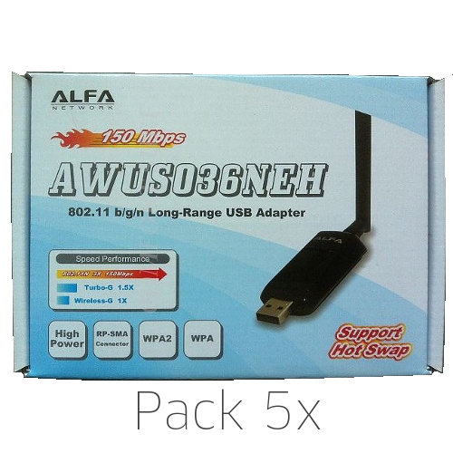  5x 5 ADAPTADOR WIFI USB ALFA NETWORKS AWUS036NEH ANTENA SMA MAYORISTA PACK KIT