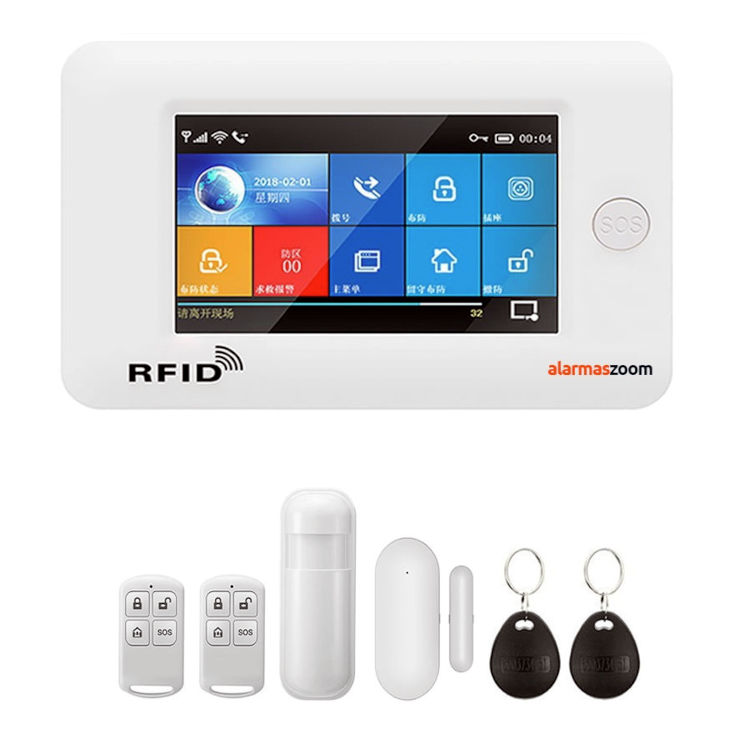 Alarma Hogar WiFi AZ031 GSM GPRS Pantalla Teclado Tactil Castellano RFID