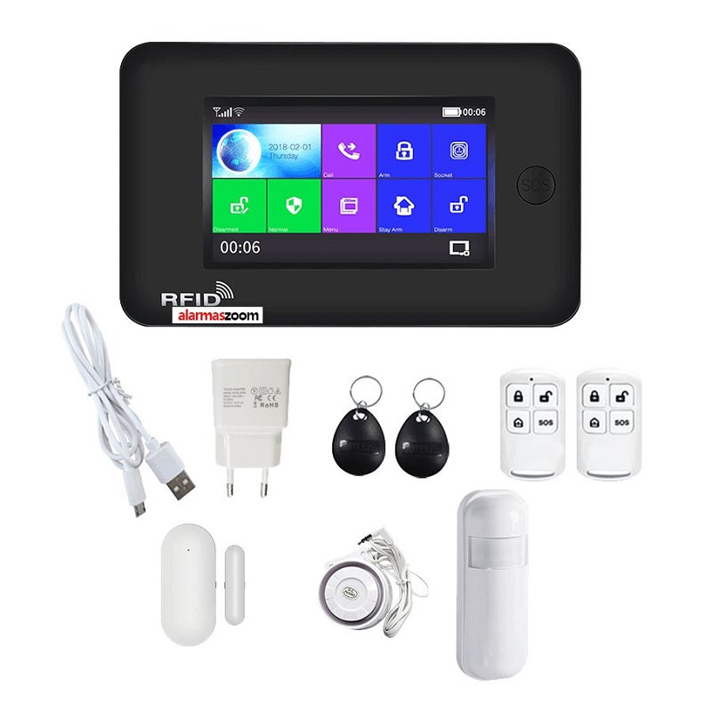 Alarma Hogar WiFi AZ031 GSM GPRS Pantalla Teclado Tactil Castellano RFID Negra