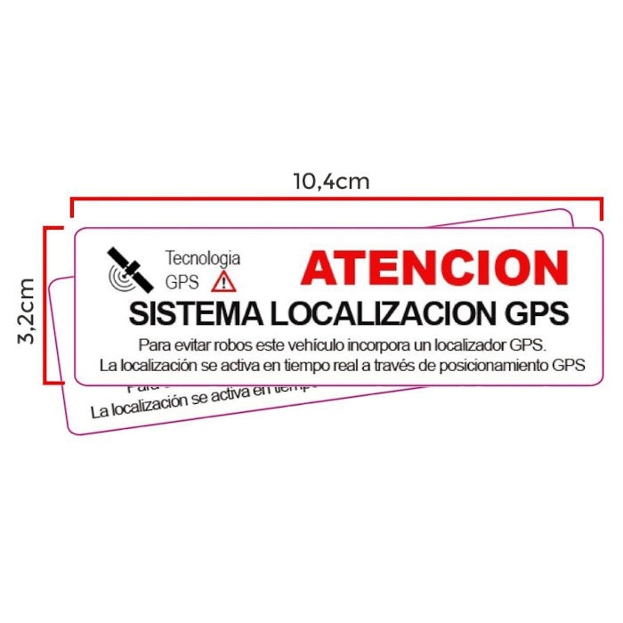 2 Pegatinas disuasorias interior cristal localizador GPS vehiculos Mediana. Aviso Castellano