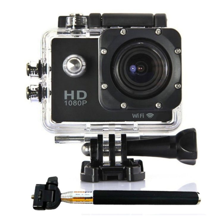 Camara deportiva FULL-HD 1080p IP68  con palo selfie