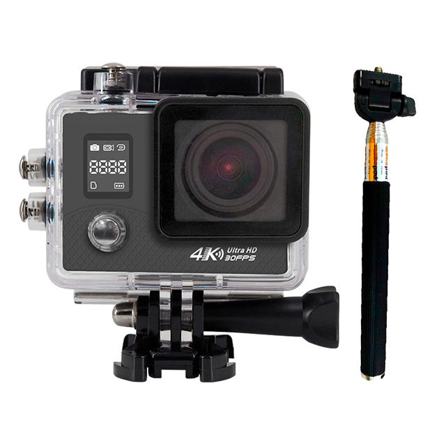 Camara deportiva 4K K1B 170 Grados Doble Pantalla Palo Selfie