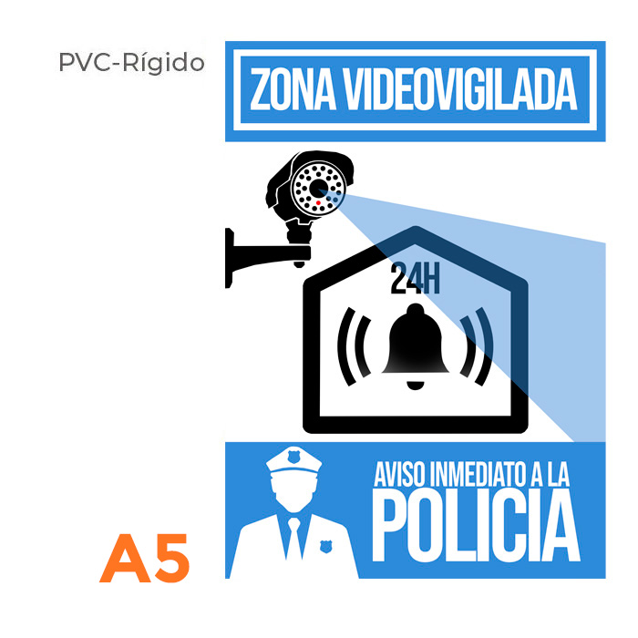 Cartel PVC rigido alarma disuasoria color azul A5