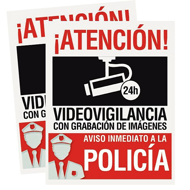 Señal Aluminio ¡Atención! Alarma conectada. 24H Videovigilancia. Grabación  de imágenes. Aviso inmediato a la policía Material Aluminio Tamaño 33x50cm  (~B3)