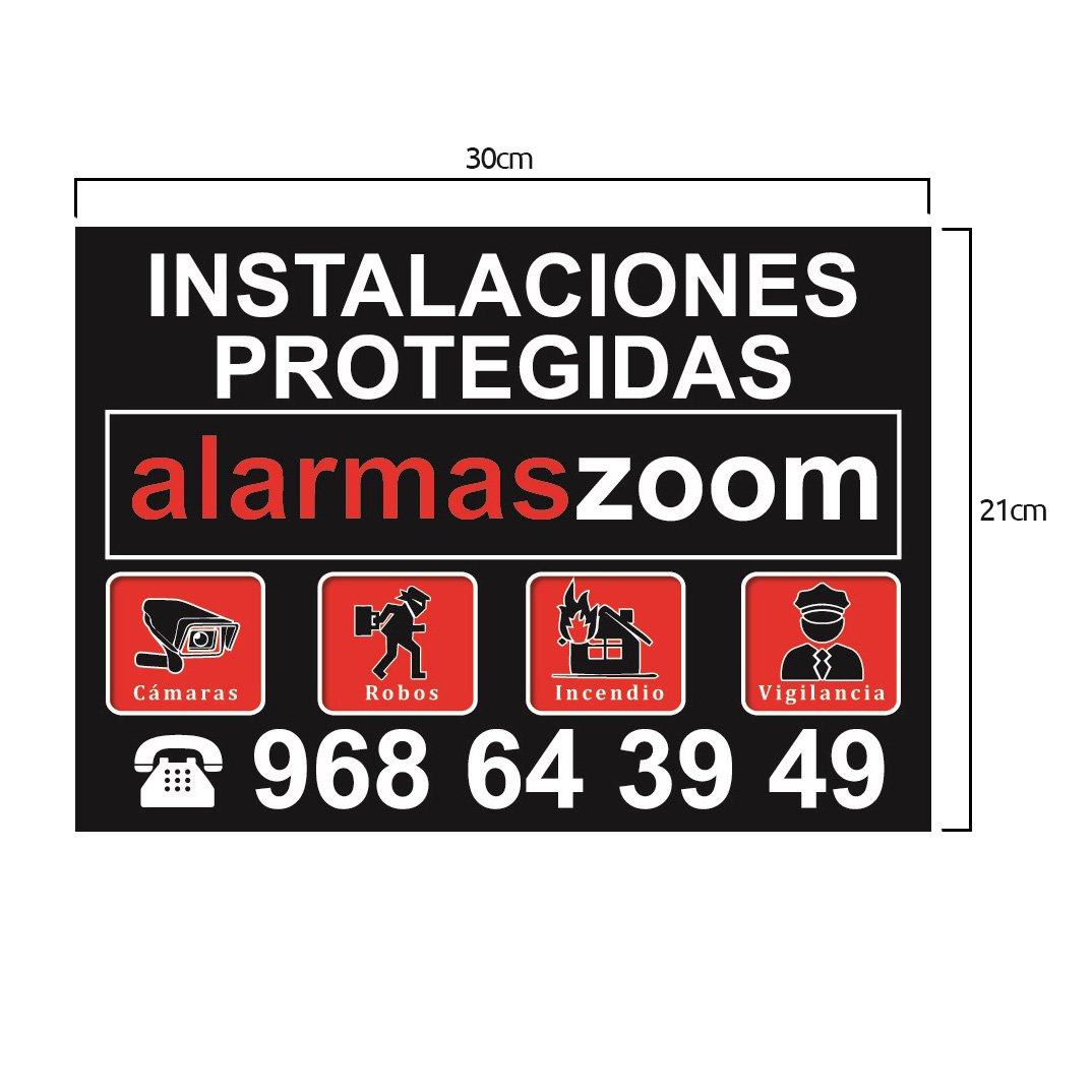 Alarmas-zoom Cartel rigido negro instalaciones protegidas