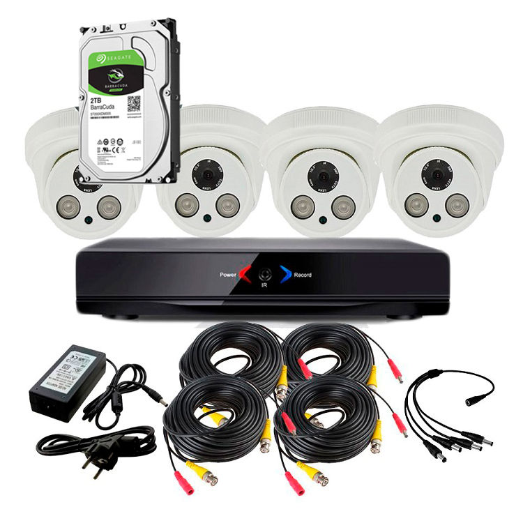 Kit Grabador CCTV con 4 camaras domo interior FULLHD