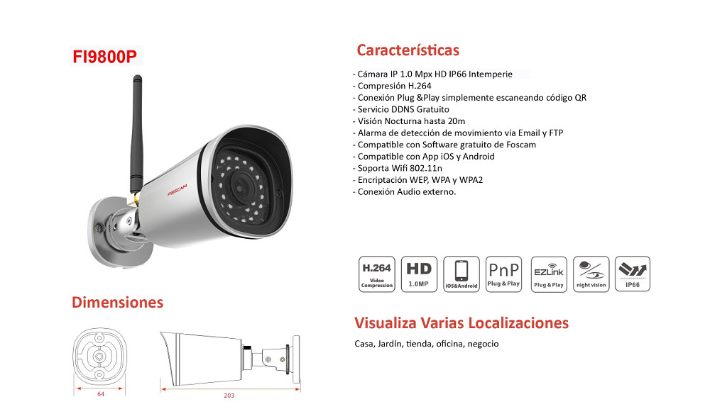 Cámara Ip Wifi 720HD Tipo Domo Aviso Alarma Movimiento