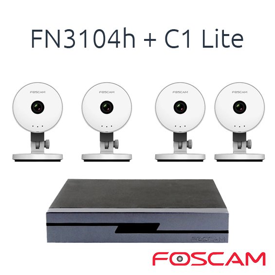 NVR FOSCAM GRABADOR FN3104H CON 4 CAMARAS C1 LITE