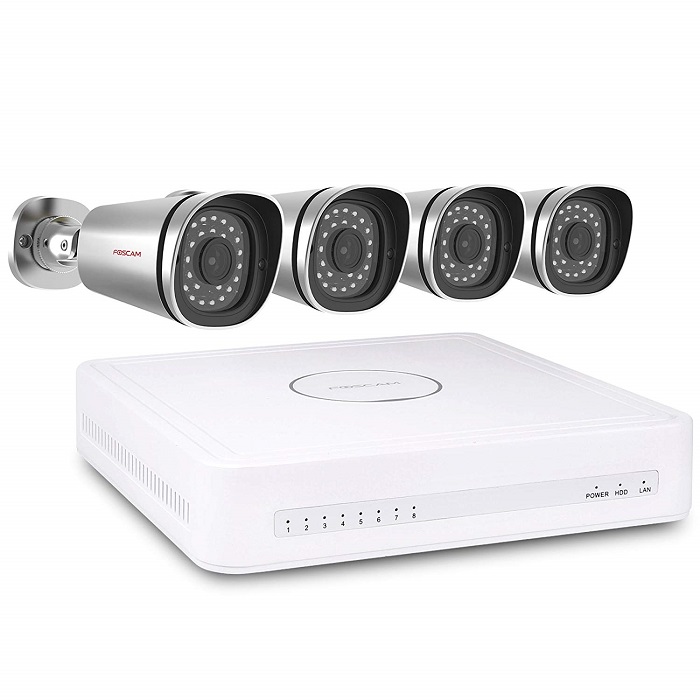 Foscam FN3108XE-B4-1T Kit NVR PoE profesional seguridad con 8 canalses. 4 camaras exterior HD 720p. 1Tb disco duro