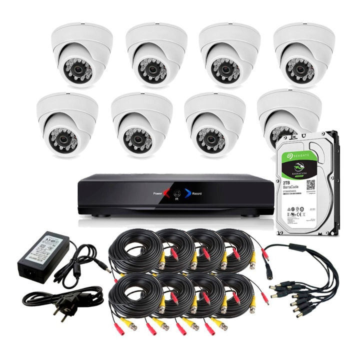 Kit Grabador CCTV con 8 camaras interior fijas HD 720p  con vision nocturna y disco duro 2Tb