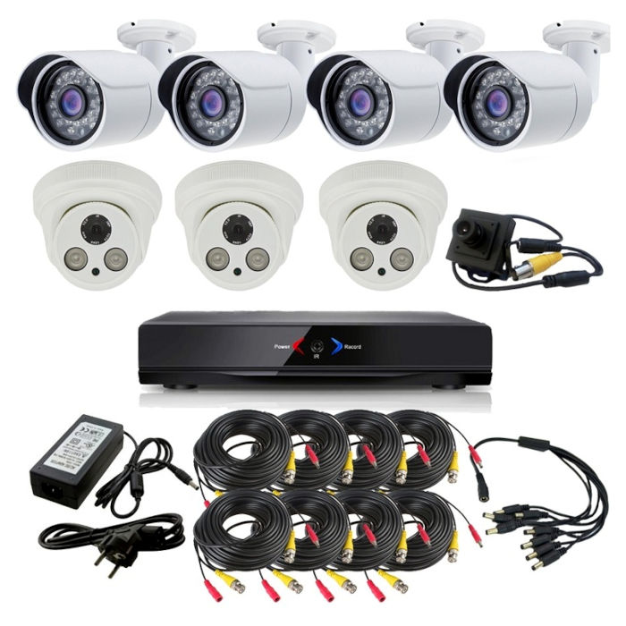 Kit Grabador CCTV con 3 camaras interior fijas FULL-HD con vision nocturna  4 exterior fijas HD 720p y una oculta interior