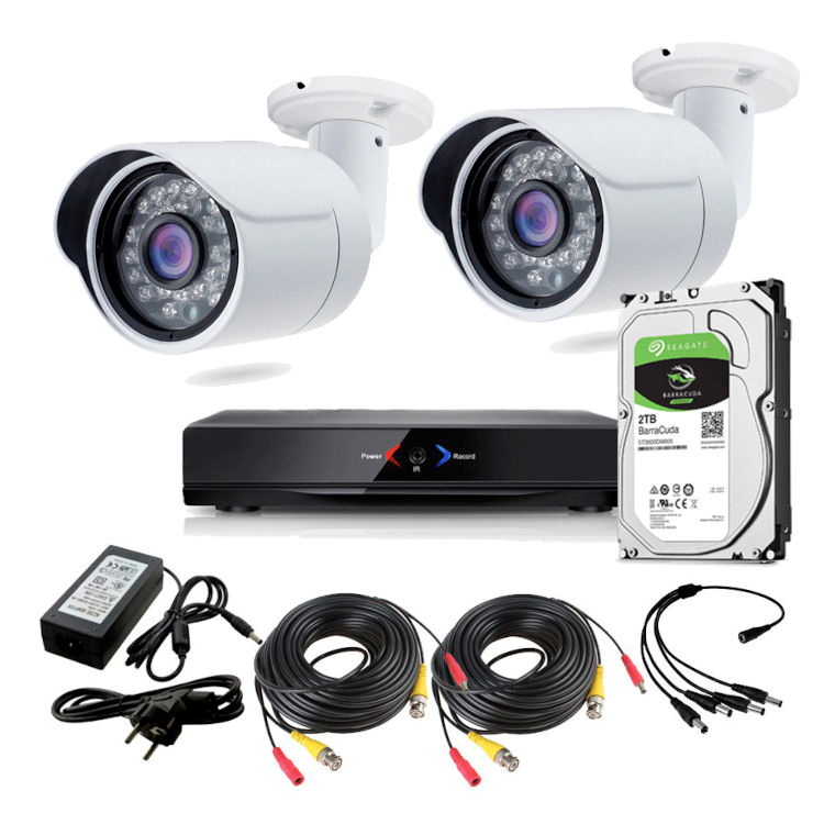 Kit Grabador CCTV con 2 camaras exterior fijas HD 720p  AHD101AL y disco duro 2Tb SATA