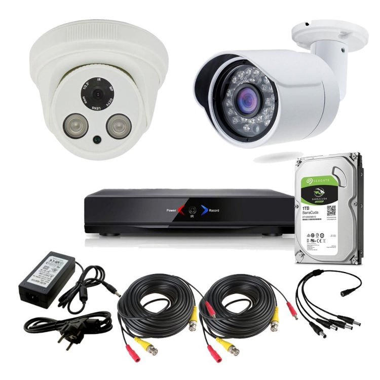 Kit Grabador CCTV con 1 camara interior fija FULL-HD y 1 exterior HD 720p  con disco duro 2Tb