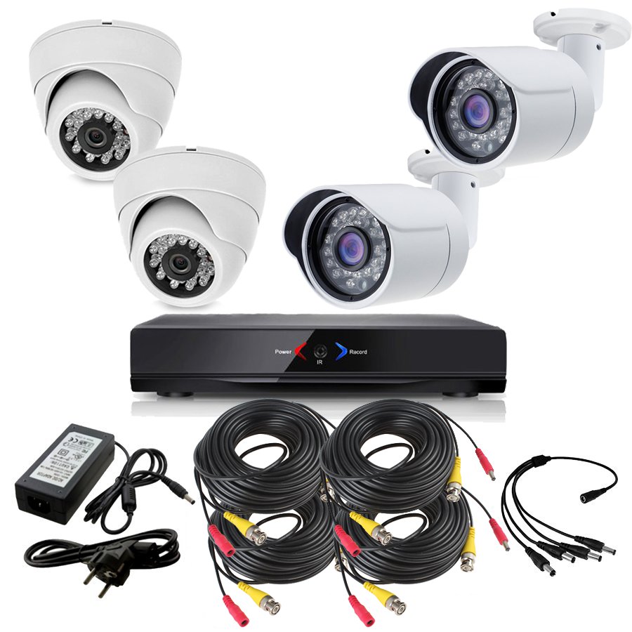 Kit Grabador CCTV con 2 camaras exterior fijas  AHD101AL y 2 camaras interior domo 720p