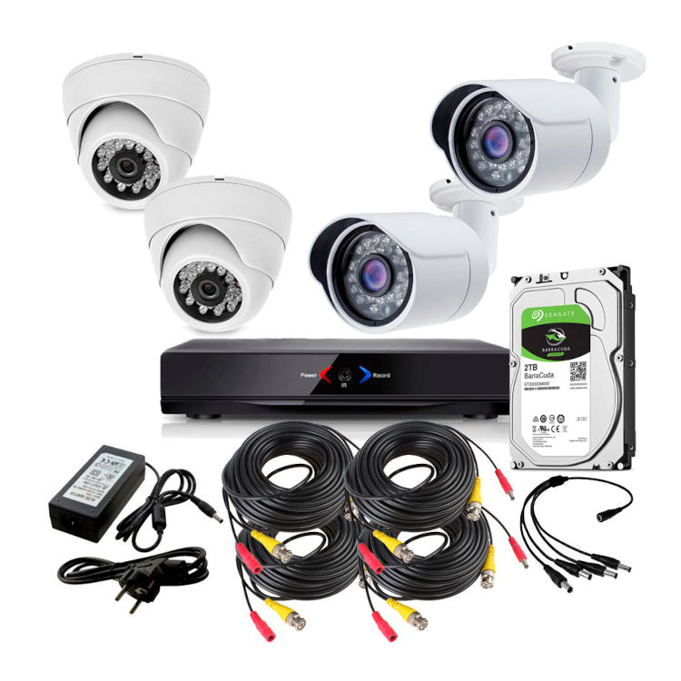 Kit Grabador CCTV con 2 camaras exterior fijas  AHD101AL y 2 camaras interior domo 720p disco duro 2Tb