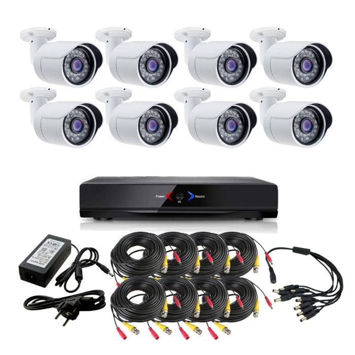 Kit Grabador CCTV con 8 camaras exterior fijas HD 720p  AHD101AL