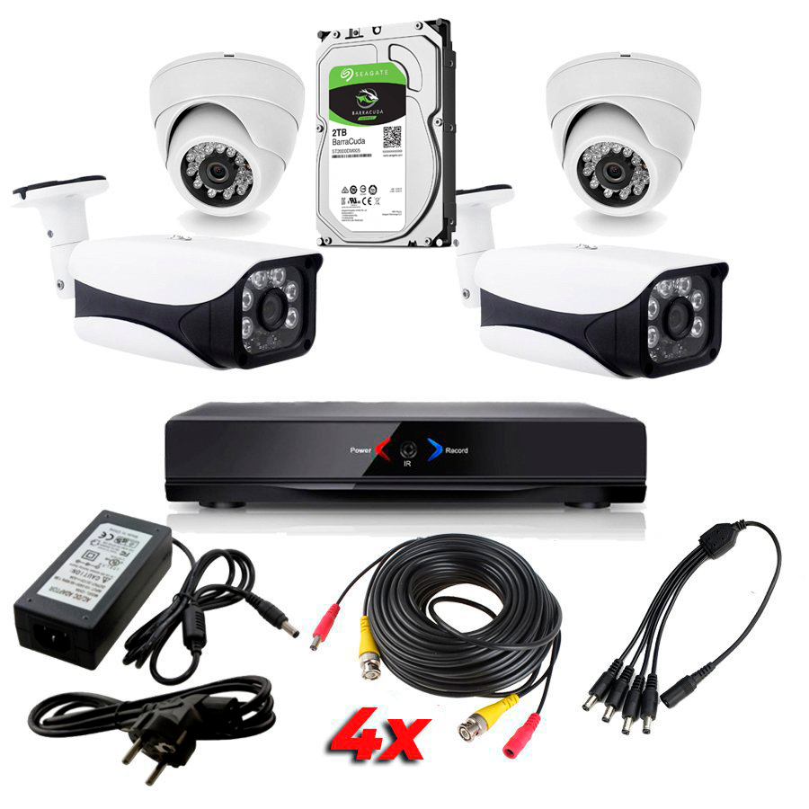 Kit Sistema de Seguridad CCTV Camaras SATA HD 2TB 4CH Exterior Interior DVR 4 AHD114D AHDK064