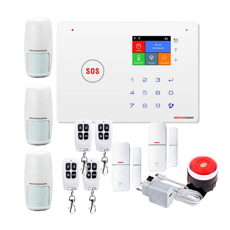 Kit Alarma AZ035 GSM WiFi con tres detectores de movimiento y apertura