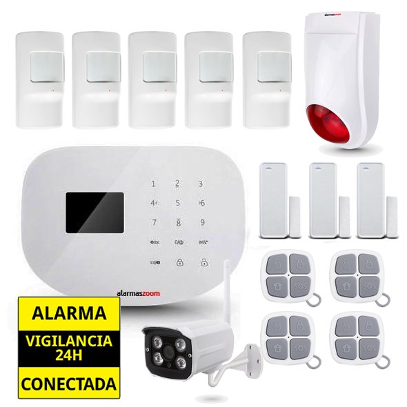 Alarma Hogar WiFi AZ020 Camara IP externa Sirena exterior 5 Detectores movimiento 4 Remotos