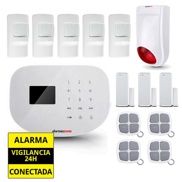 Alarma Hogar WiFi AZ020 Sirena exterior 5 Detectores movimiento 4 Mandos distancia