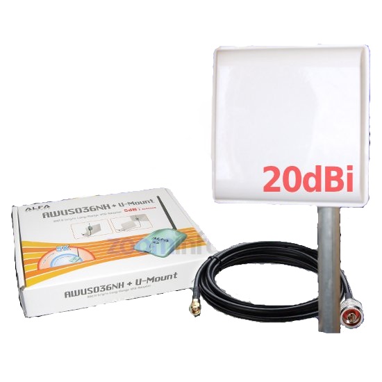 ALFA AWUS036NH RT3070 con antena WiFi panel 20DBI exterior