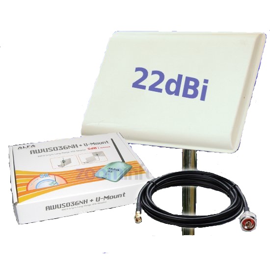 Kit WIFI PANEL 22dbi con adaptador USB ALFA AWUS036NH 2000MW 2000 MW