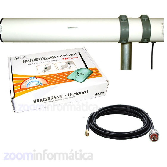 ALFA AWUS036NH con antena WiFi Yagi 19dBi exterior cable pigtail incluido