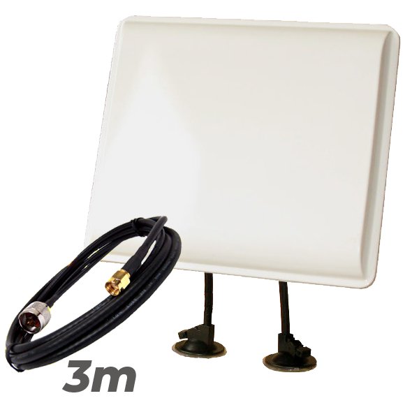 Antena WiFi Panel 19dBI Soporte Pigtail 3 metros RP SMA