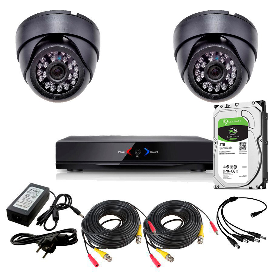 CCTV Grabador DVR AHDK041 2 Camaras interior domo techo color Negro 720p SATA 2Tb