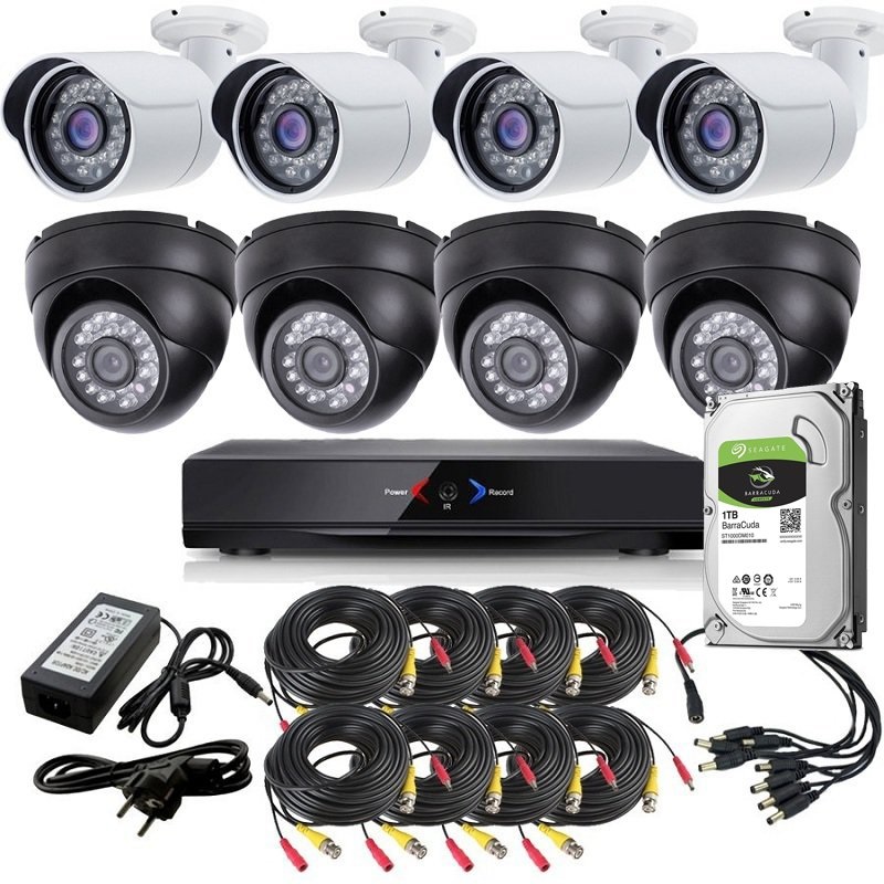 CCTV Grabador DVR AHDK045 4 Camaras interior domo techo Negro 4 Exterior 2Tb SATA