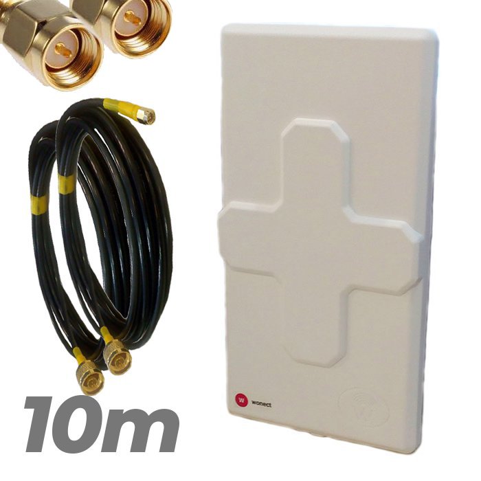 Antena 4G Wonect 50dBi Blanca Conectores N MiMo Multibanda Largo alcance Pigtail 10 metros