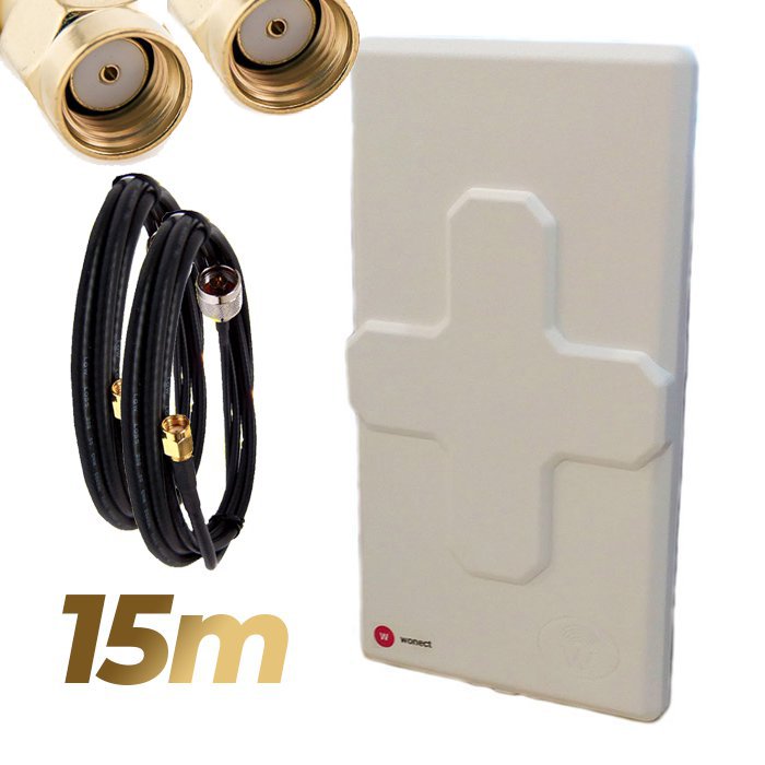 Antena WiFi Panel 50dBi Doble Salida Dual MiMo Alta potencia 15 metros cable Blanca Wonect