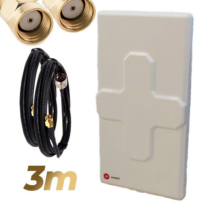 Antena WiFi Panel 50dBi Doble Salida Dual MiMo Alta potencia 3 metros cable Blanca Wonect