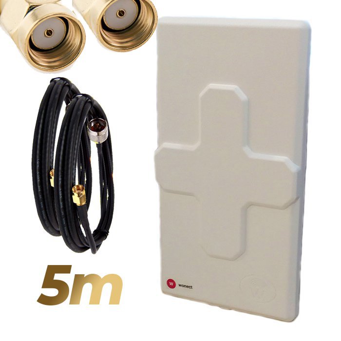 Antena WiFi Panel 50dBi Doble Salida Dual MiMo Alta potencia 5 metros cable Blanca Wonect