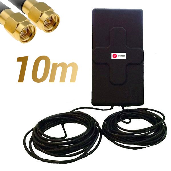 Antena 4G Wonect 50dBi Negra Exterior 10 metros Cable Conector SMA Macho Integrado