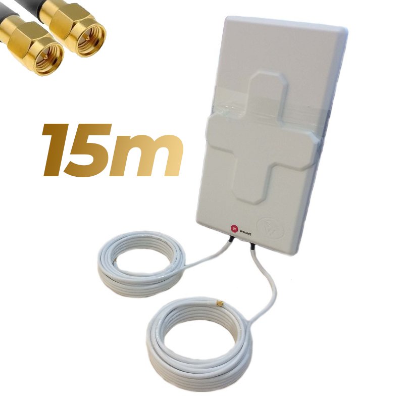 Antena 4G Wonect 50dBi Blanca Exterior 15 metros Cable Conector SMA Macho  Integrado