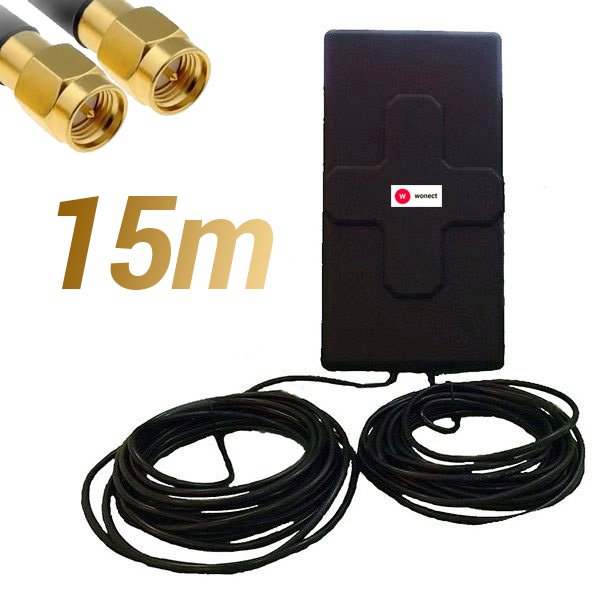 Antena 4G 50dBi Negra exterior con 15 metros de cable conector SMA Macho