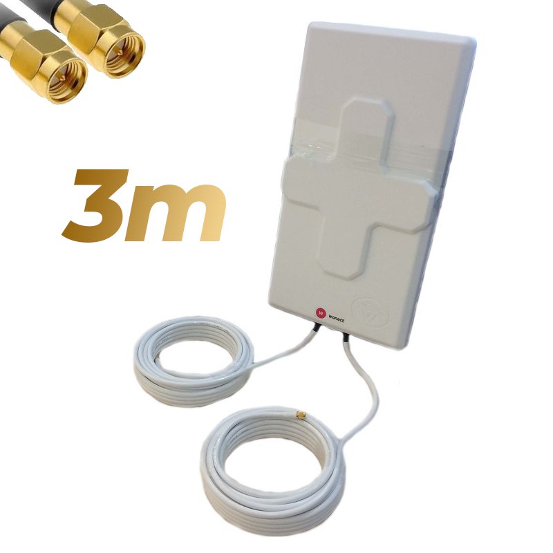 Antena 4G Wonect 50dBi Blanca Exterior 3 metros Cable Conector SMA Macho Outlet