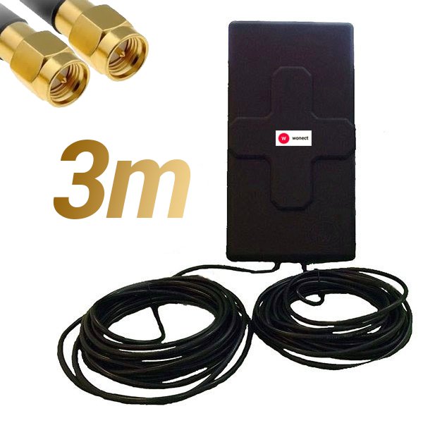 Antena 4G Wonect 50dBi Negra Exterior 3 metros Cable SMA Macho Reacondicionada