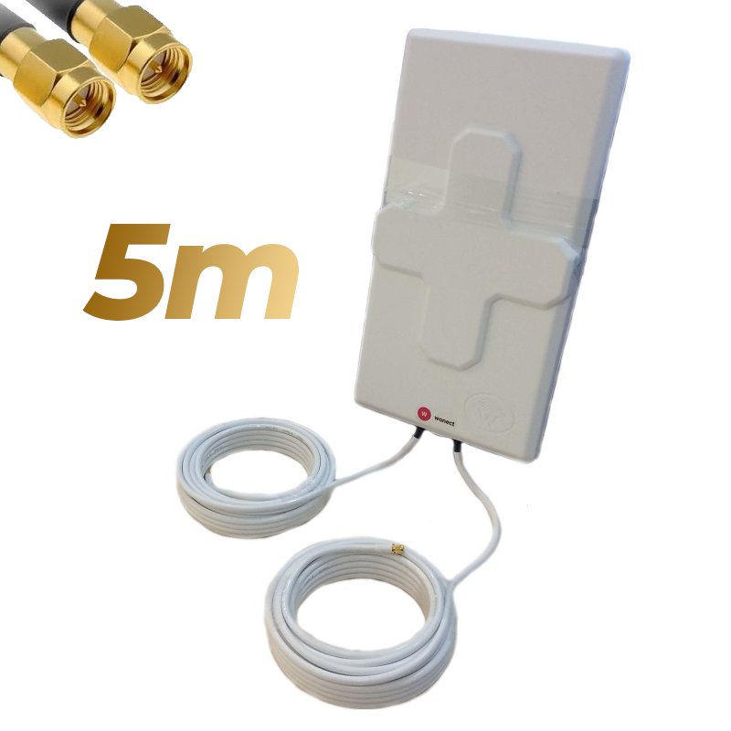 Antena 4G Wonect 50dBi Blanca Exterior 5 metros Cable Conector SMA Macho  Integrado