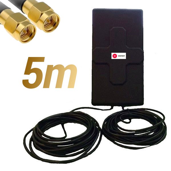 Antena 4G Wonect 50dBi Negra Exterior 5 metros Cable Conector SMA Macho Integrado