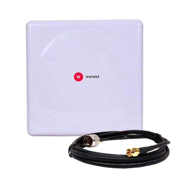 Antena Panel WiFi 20dBi conector N y pigtail N-SMA 15 Metros