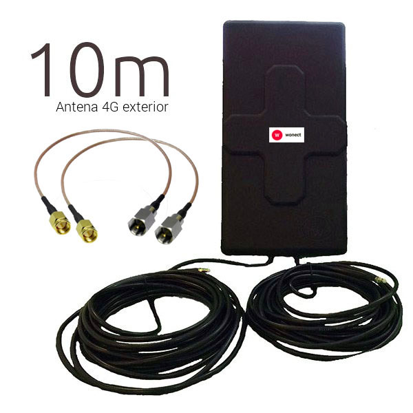 Antena 4G Panel 50dBi LTE Largo alcance Exterior Cables 10 metros Conectores SMA Negra