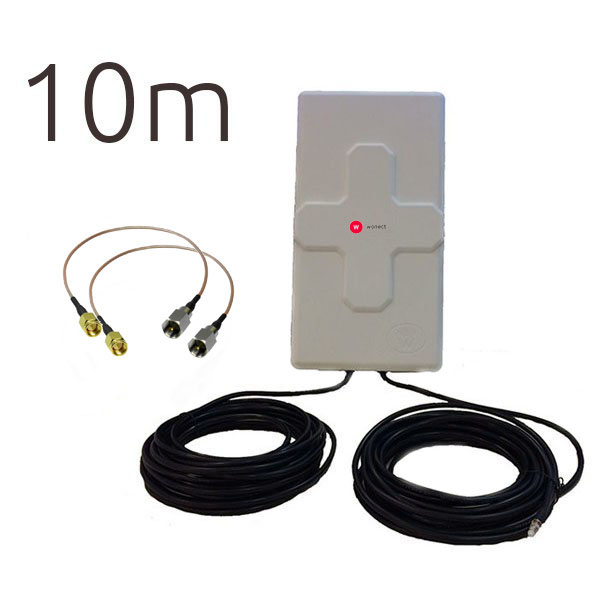 Antena 4G Panel 50dBi LTE Largo alcance Exterior Cables 10 metros Conectores SMA Blanca