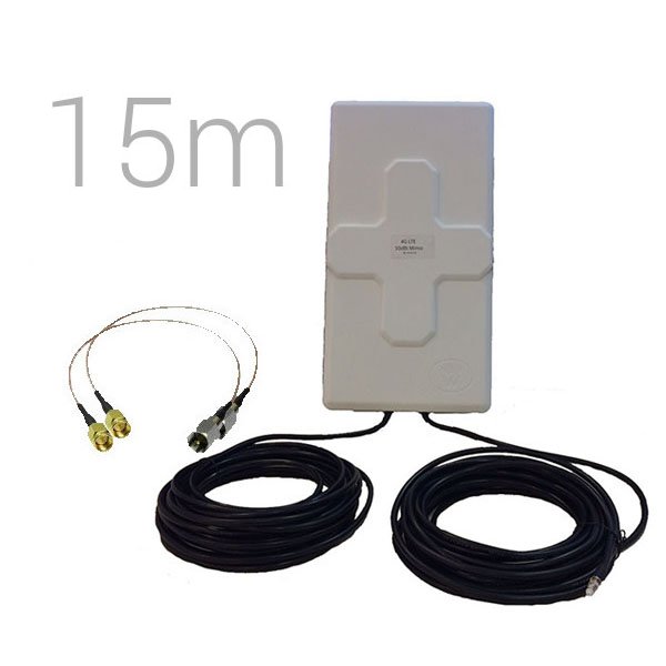 Antena 4G Panel 50dBi LTE Largo alcance Exterior Cables 15 metros Conectores SMA Blanca