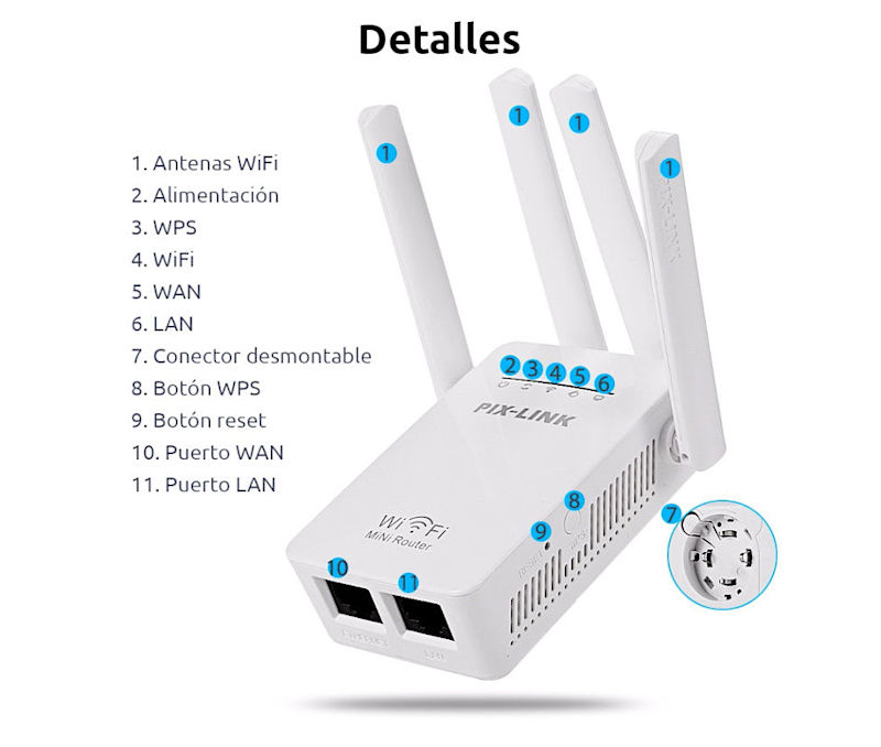 Repetidor Wifi Extensor Inalámbrico 300mbps Con 4 Antenas